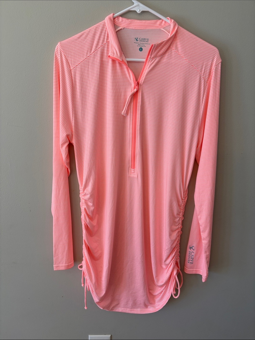 Carve Designs Coral Pink Long-Sleeve Ruched Swim Cover-Up